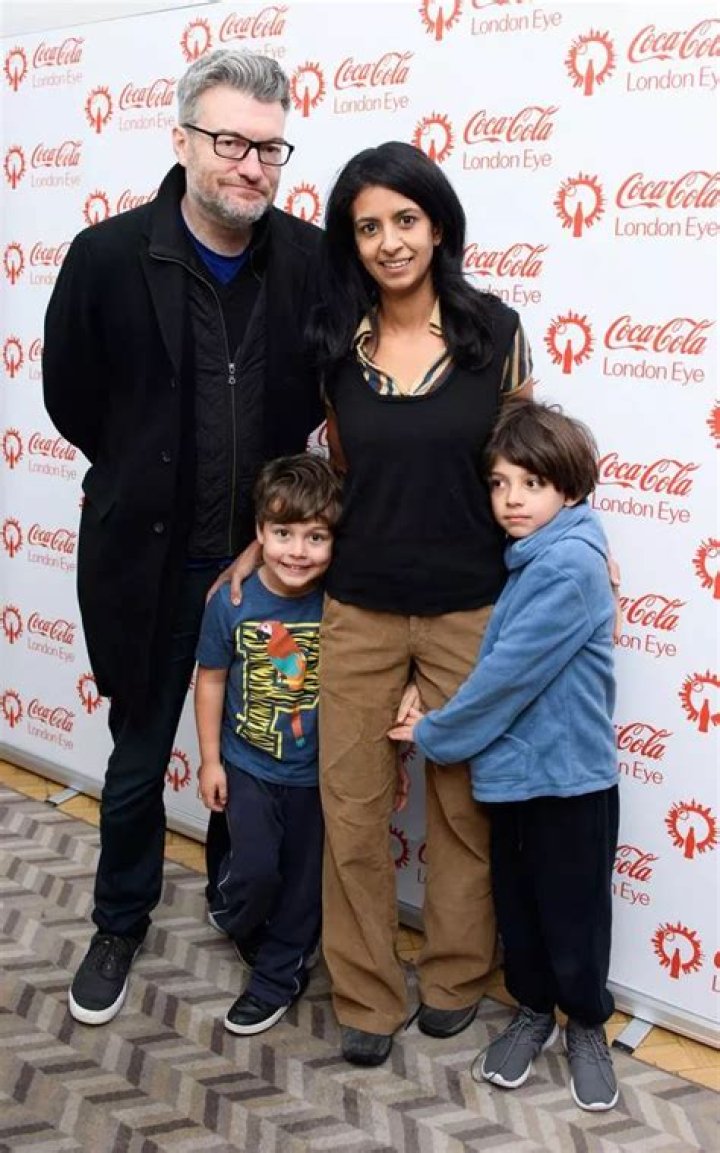 Charlie Brooker, wife Konnie Huq and their two sons pose for rare