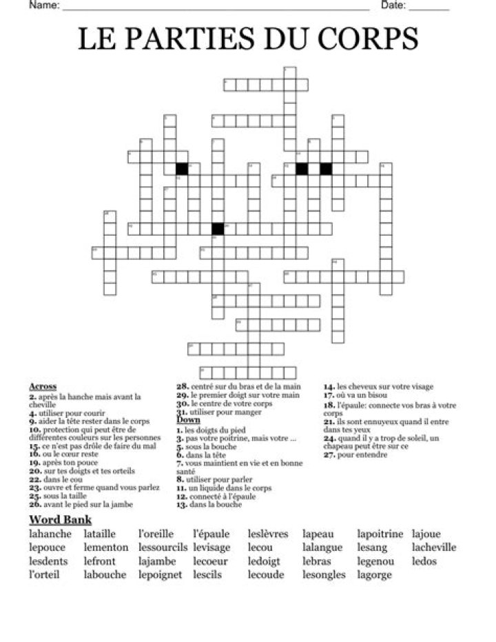 Crossword for le corps WordMint