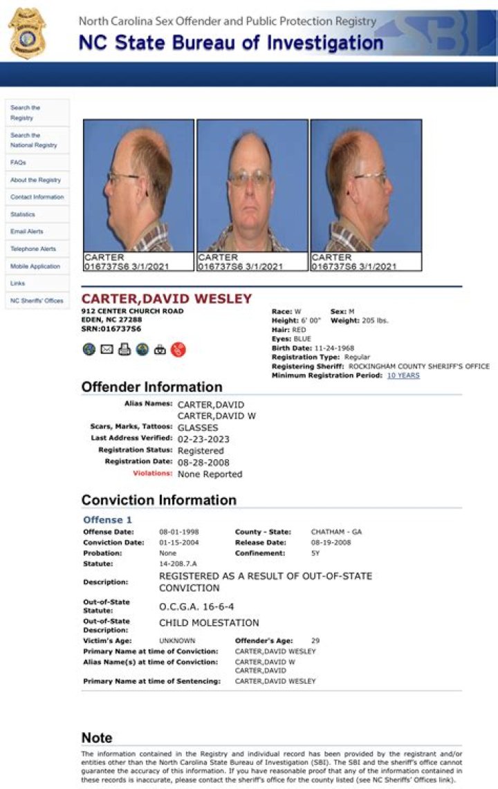David Carter Child Sex Offender North Carolina WINGS for Truth