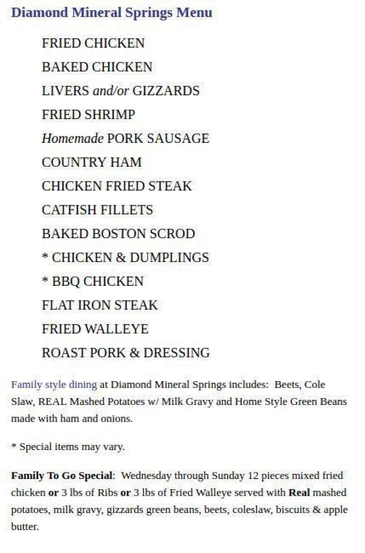 Diamond Mineral Springs menu in Grantfork, Illinois, USA