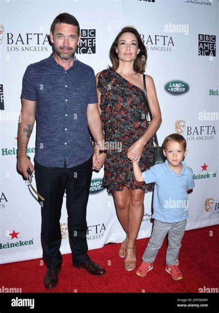 Dougray Scott, Claire Forlani, and Milo Thomas Scott arrives at the