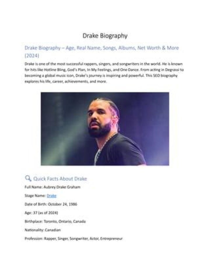 Drake Biography, Age, Early Life, Wife, Net Worth, and Famous Songs