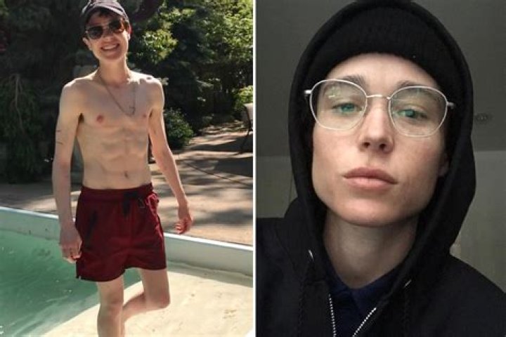 Elliot Page grins as he goes shirtless in swim trunks for first time