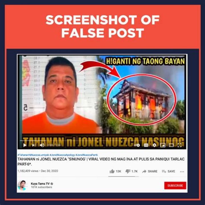 FALSE Tarlac cop Nuezca&rsquo;s house burned down by neighbors