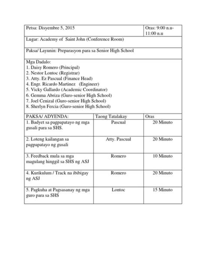 Halimbawa Ng Agenda Sa Barangay Tagalog
