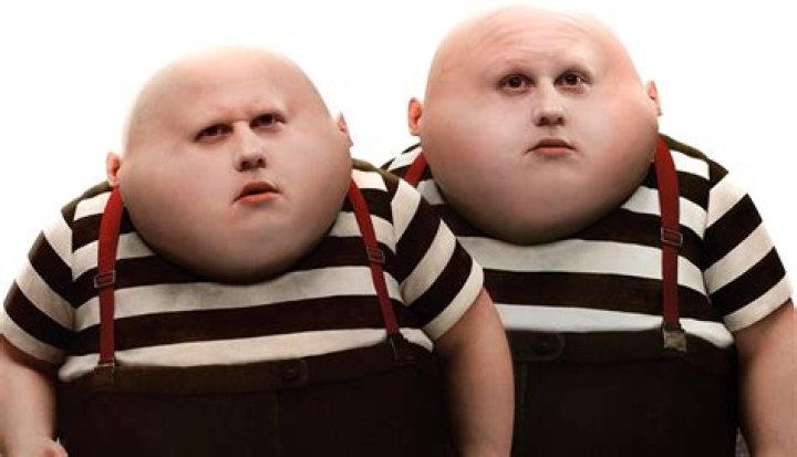 He looks like the bald twins from alice in wonderland lol please buy