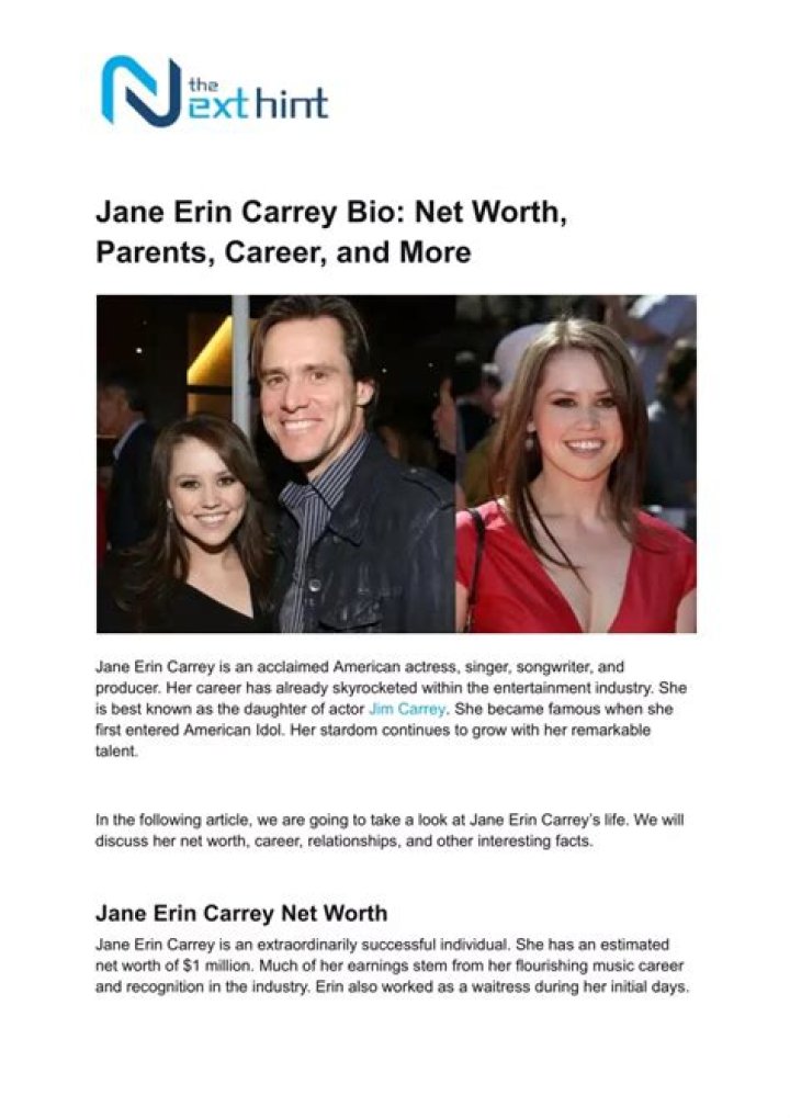 Jane Erin Carrey Bio, Net Worth, Relationships & More
