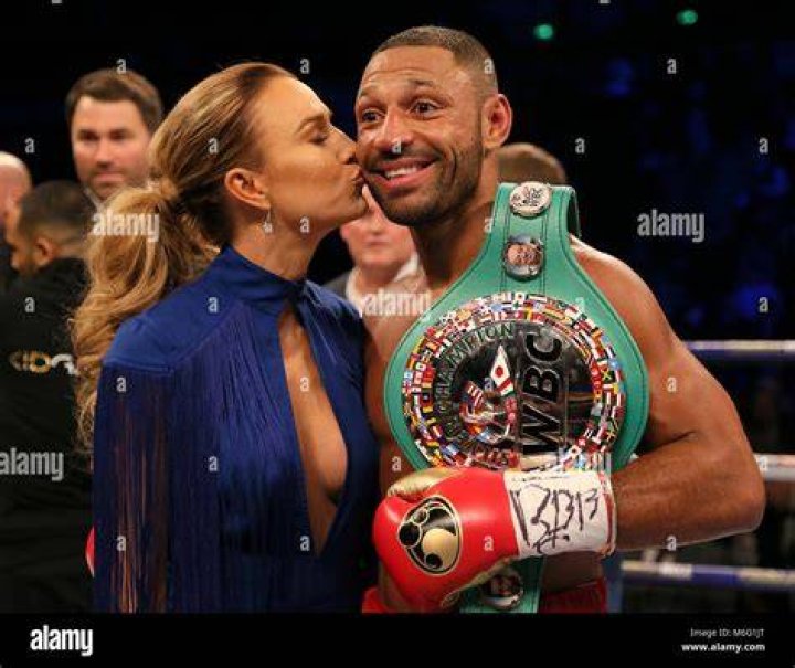 Kell Brook celebrates with wife Lindsey Myers after he defeats Sergey