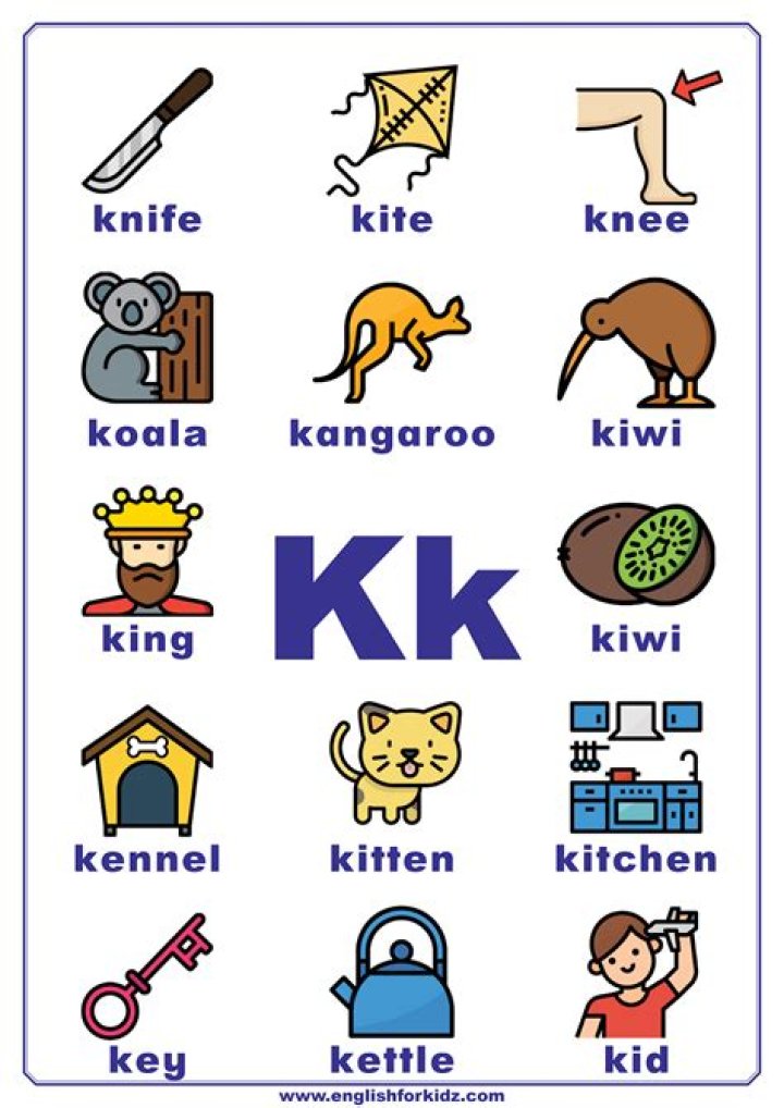 Letter K Worksheets, Flash Cards, Coloring Pages