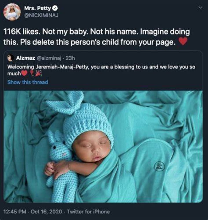 Nicki Minaj airs out Twitter page for posting fake baby name and image