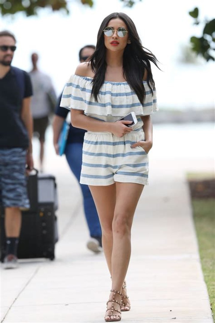 SHAY MITCHEL Filming for Hawaiian Tropic Sunscreen Products at Miami