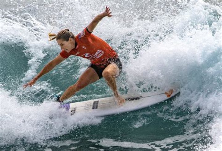 Surfer Stephanie Gilmore poses on Bondi Beach in Sydney for photo shoot