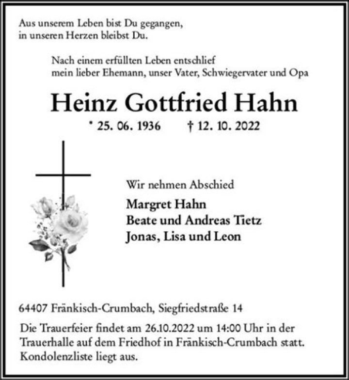 Traueranzeigen von Heinz Gottfried trauer.nn.de