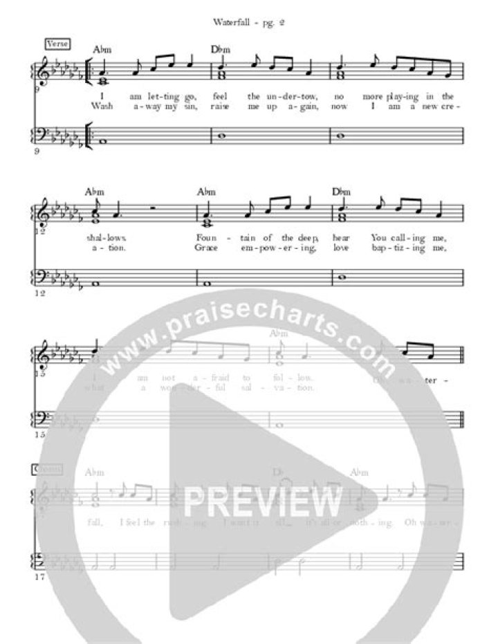 Waterfall Lead Sheet, Lyrics, & Chords Chris Tomlin Worship