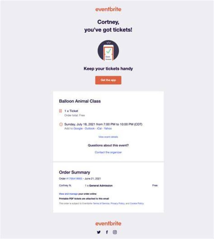What do Eventbrite tickets and confirmation emails look like