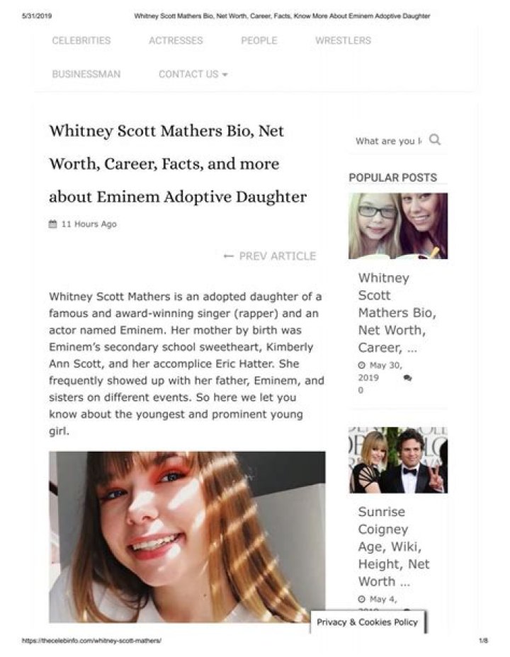 Whitney Scott Mathers Age, Net Worth & Facts About Eminem's Daughter
